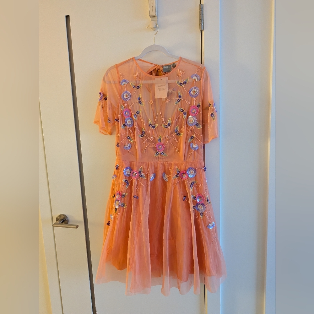 ASOS Dress with Floral Embroidery - Orange and Pink